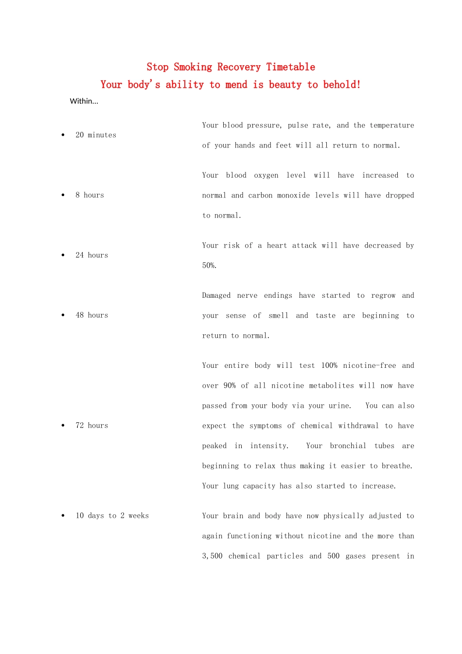 2012高中英语 Module2 Stop Smoking Recovery Timetable素材 外研版必修2_第1页