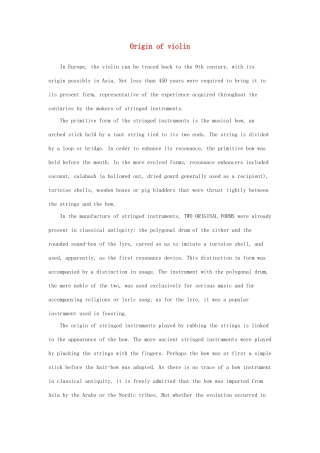 2012高中英语 Module3 Origin of violin素材 外研版必修2