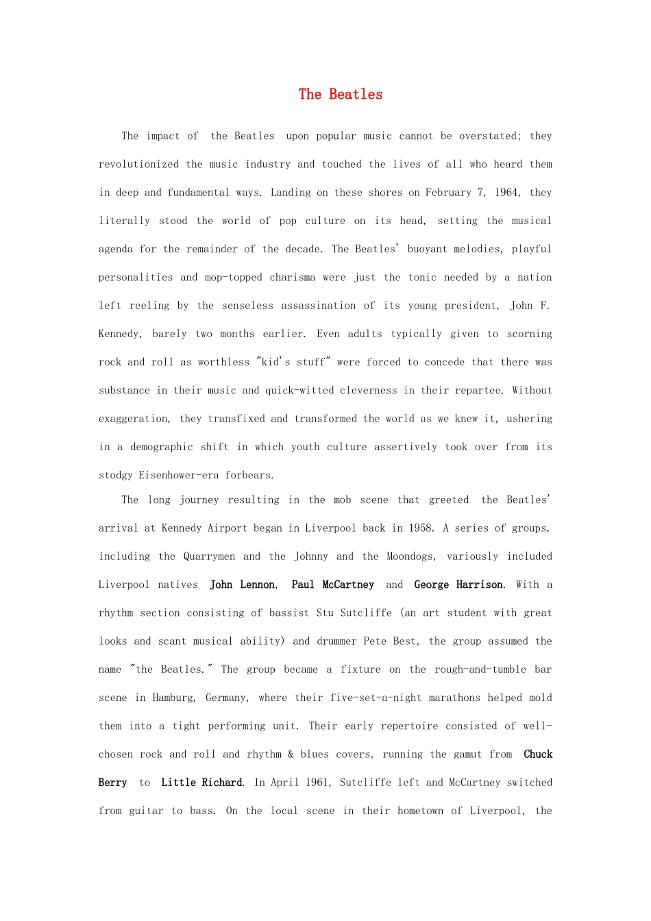 2012高中英语 Module3 The Beatles素材 外研版必修2_第1页