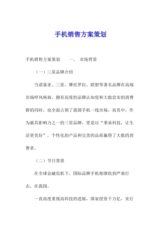 手机销售方案策划