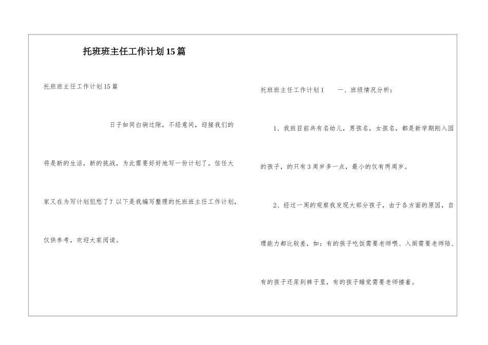 托班班主任工作计划15篇_第1页