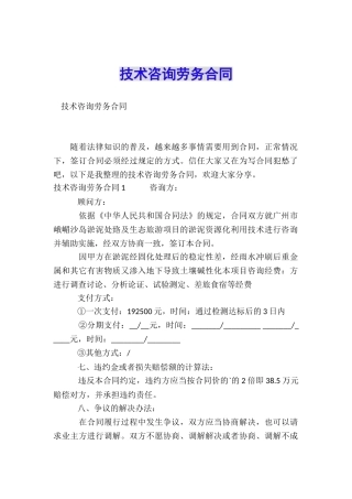 技术咨询劳务合同