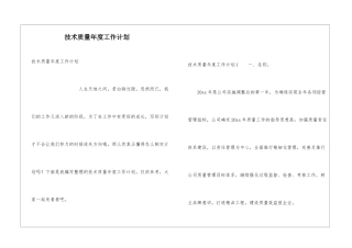 技术质量年度工作计划