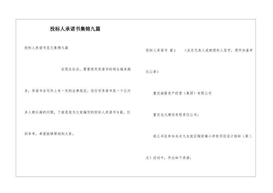 投标人承诺书集锦九篇_第1页