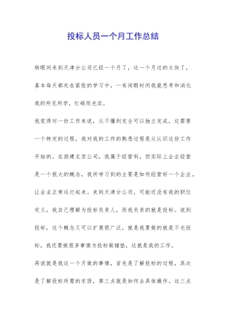 投标人员一个月工作总结-