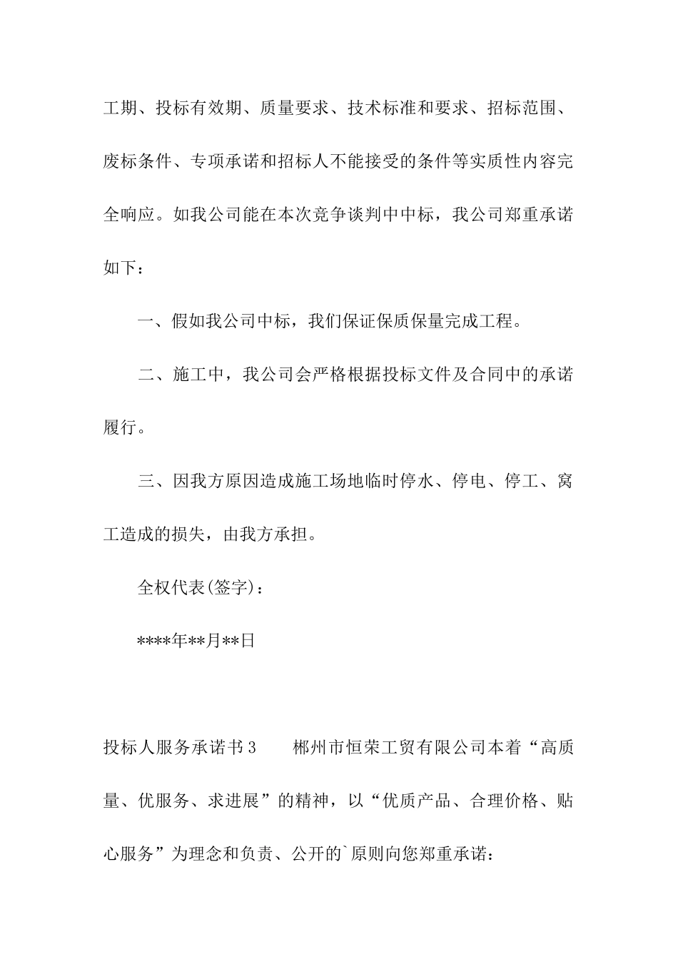 投标人服务承诺书_第2页