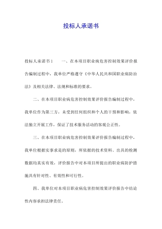 投标人承诺书