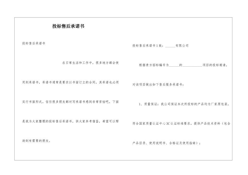 投标售后承诺书_第1页