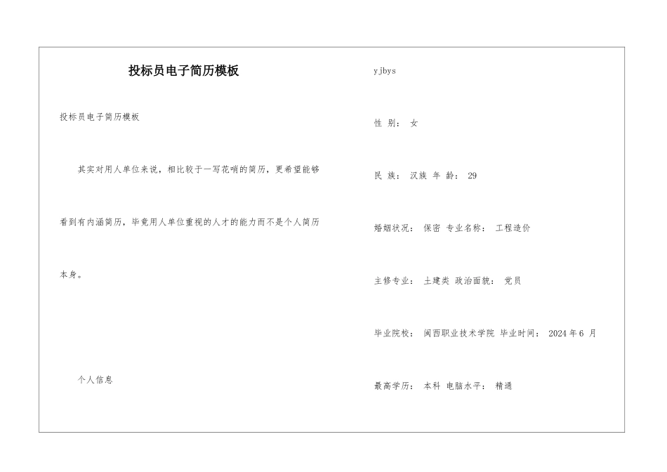 投标员电子简历模板_第1页