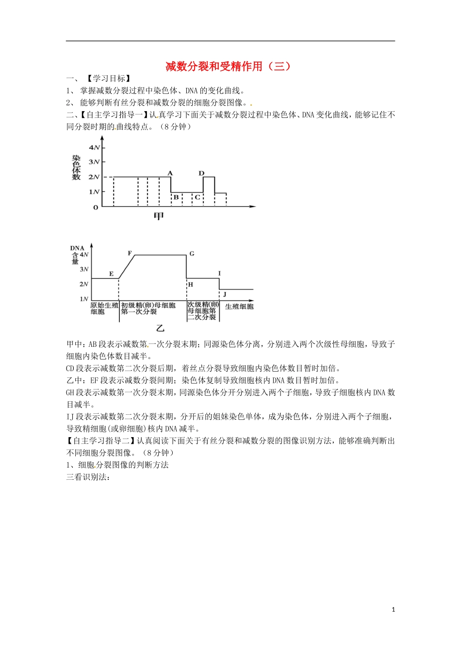 2013-2014高中生物 2.1 减数分裂和受精作用 第三课时导学案 新人教版必修2_第1页