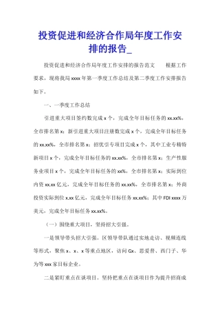 投资促进和经济合作局年度工作安排的报告