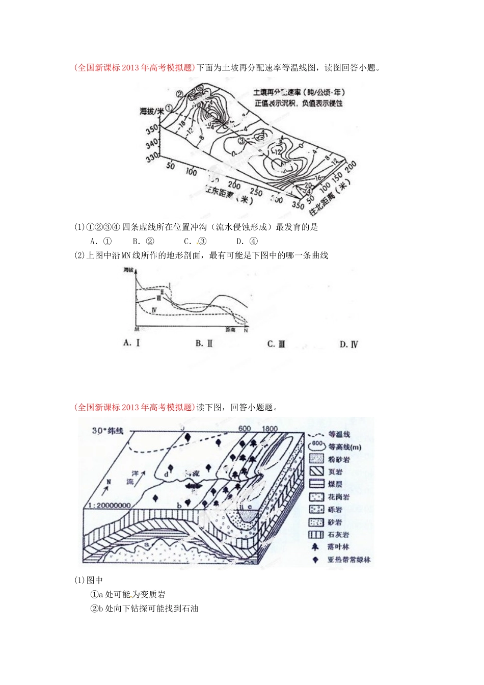 2013届高三地理 名校试题汇编 （第5期） 专题04 地表形态的塑造（学生版） _第2页