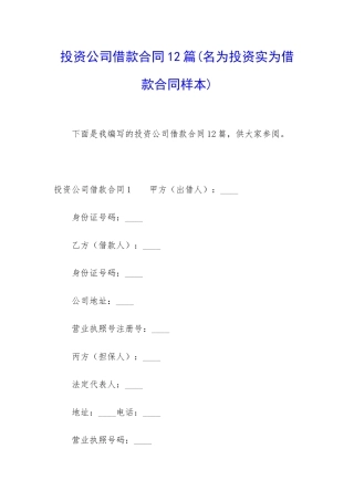 投资公司借款合同12篇