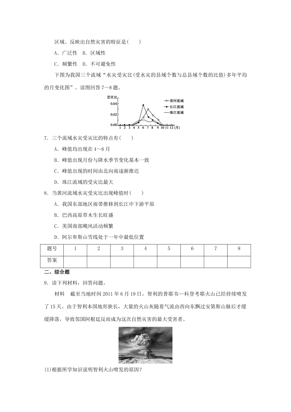2013-2014学年高中地理 1.1 自然灾害的概念与特点同步测试 湘教版选修5_第2页