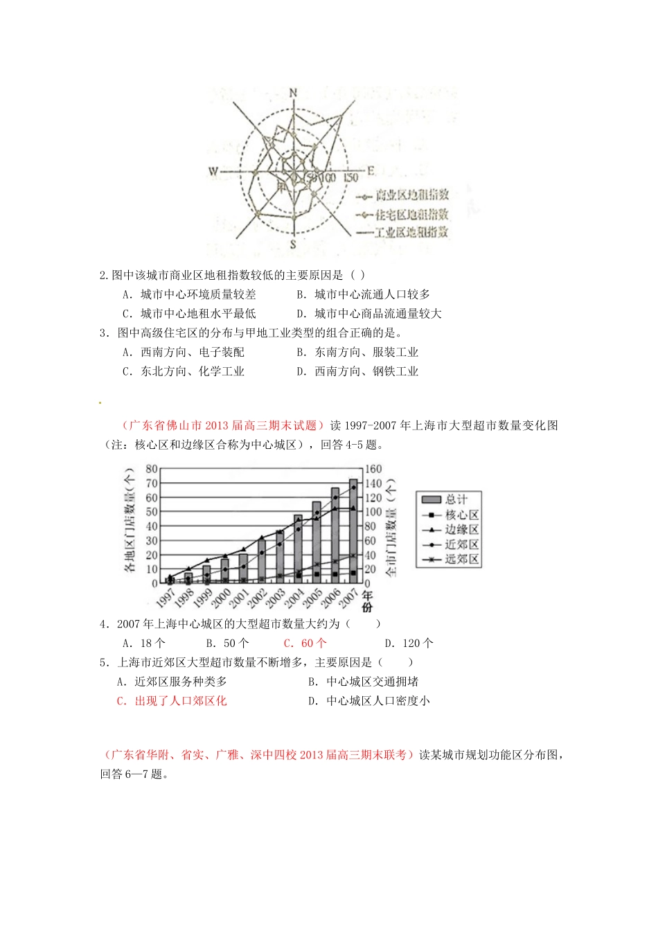 2013届高三地理 名校试题汇编 （第5期） 专题07 城市（学生版）_第3页