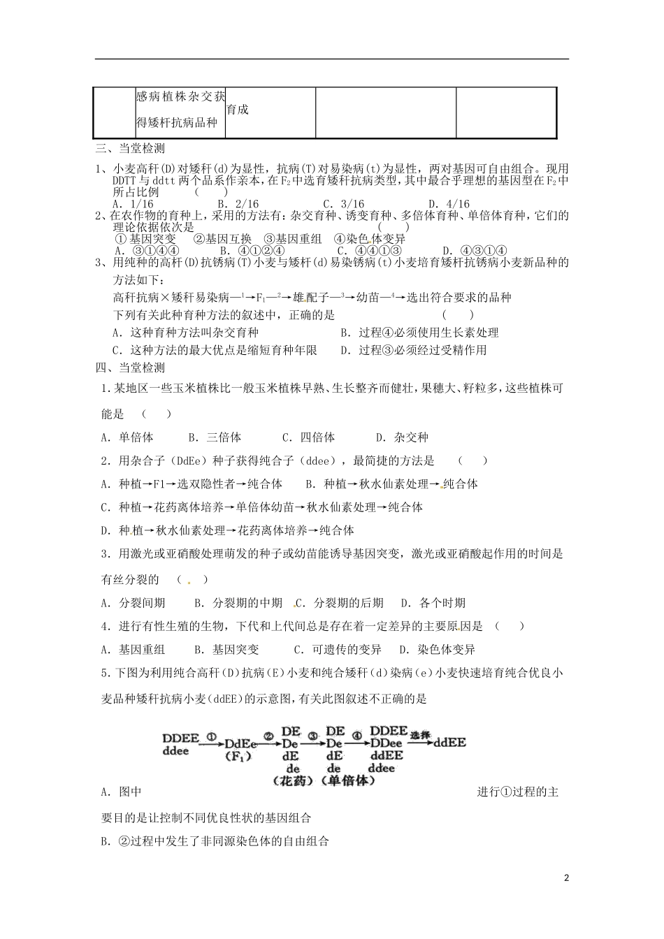 2013-2014高中生物 6.1 杂交育种与诱变育种导学案 新人教版必修2_第2页