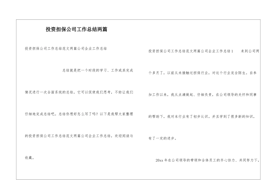 投资担保公司工作总结两篇_第1页