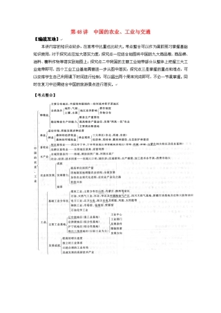 2012高考地理 冲刺 第48讲 中国的农业、工业与交通学案 鲁教版