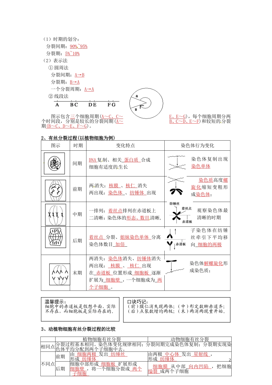 2013-2014高中生物 第六章第一节 细胞的增殖（1）教学案 新人教版必修1_第2页
