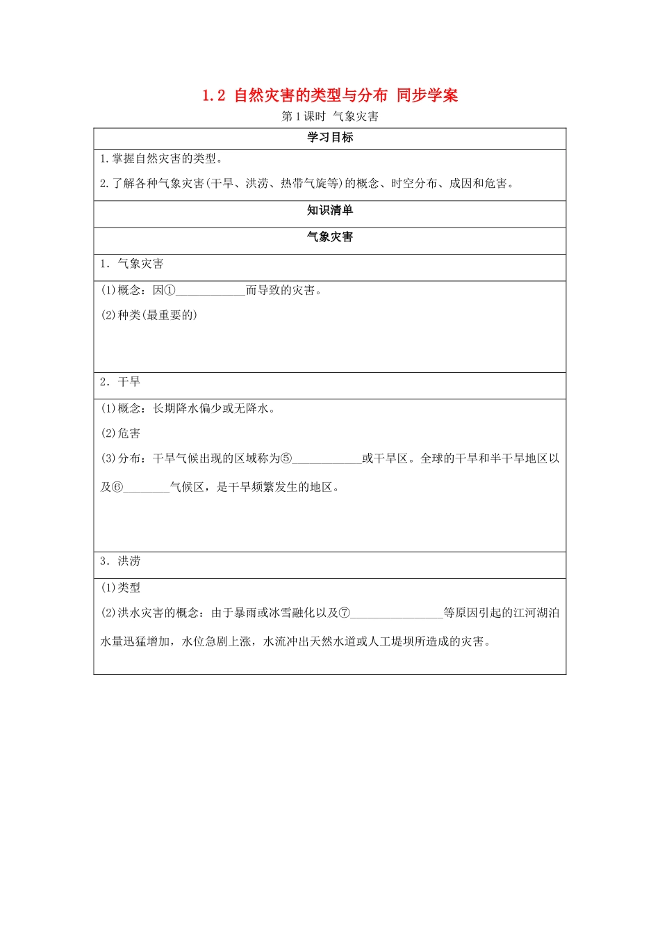 2013-2014学年高中地理 1.2 自然灾害的类型与分布 第1课时 气象灾害同步学案 湘教版选修5_第1页