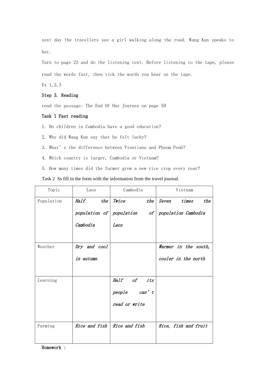 2012高中英语 Unit 3 Travel journal Listening Speaking and Writing教案 新人教版必修1_第3页