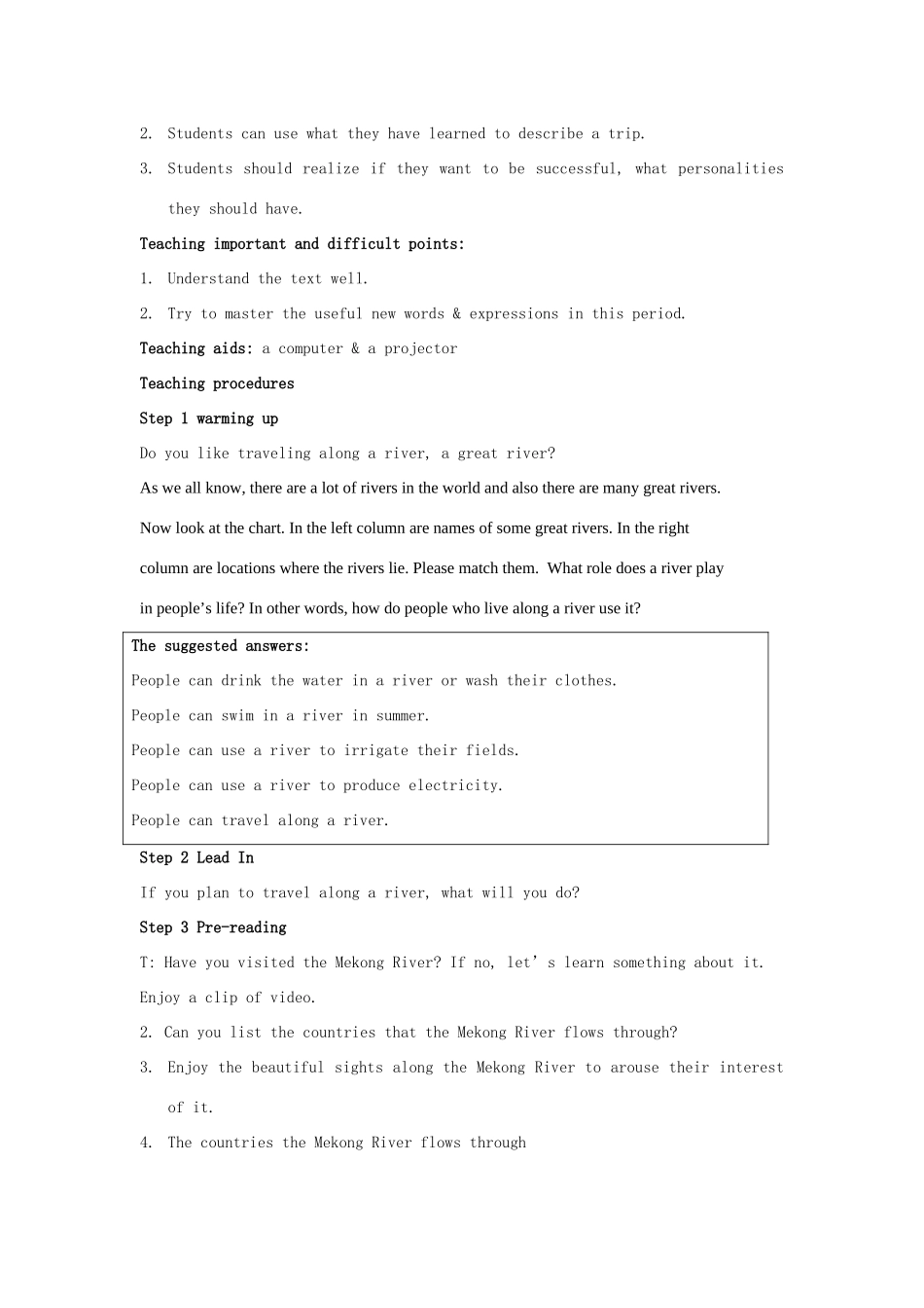 2012高中英语 Unit 3 Travel journal Warming Up Pre-reading and Reading教案 新人教版必修1_第3页