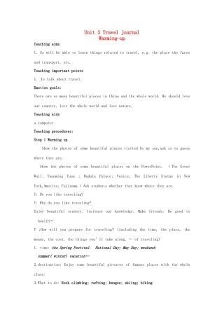 2012高中英语 Unit 3 Travel journal Warming Up Pre-reading and Reading教案 新人教版必修1