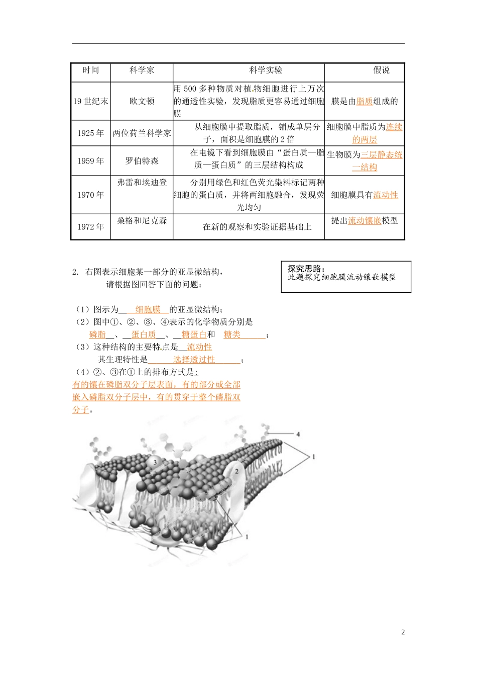 2013-2014高中生物 第四章第二节 生物膜的流动镶嵌模型教学案 新人教版必修1_第2页