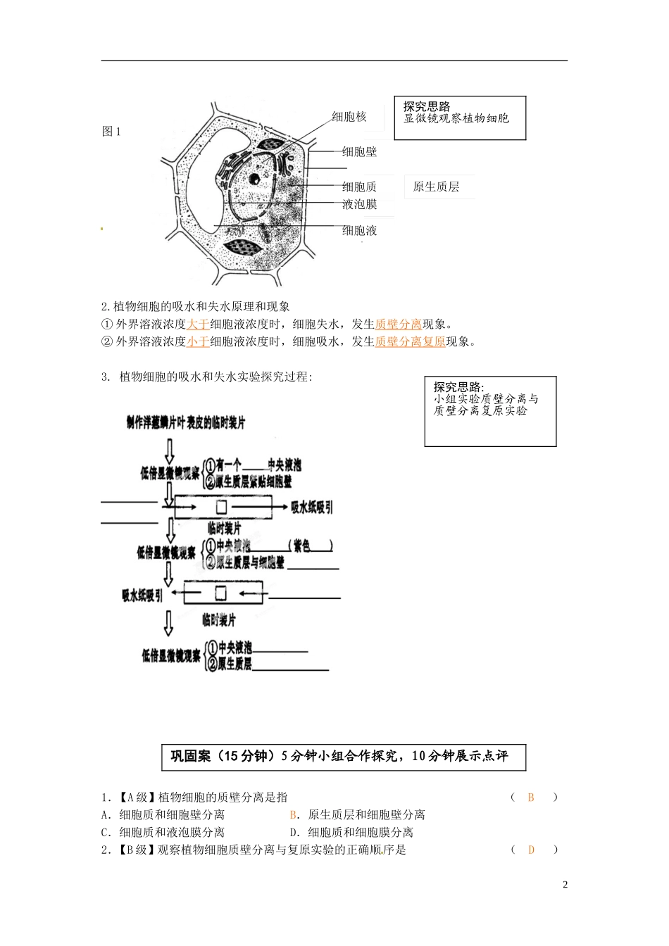 2013-2014高中生物 第四章第一节 物质跨膜运输的实例教学案 新人教版必修1_第2页