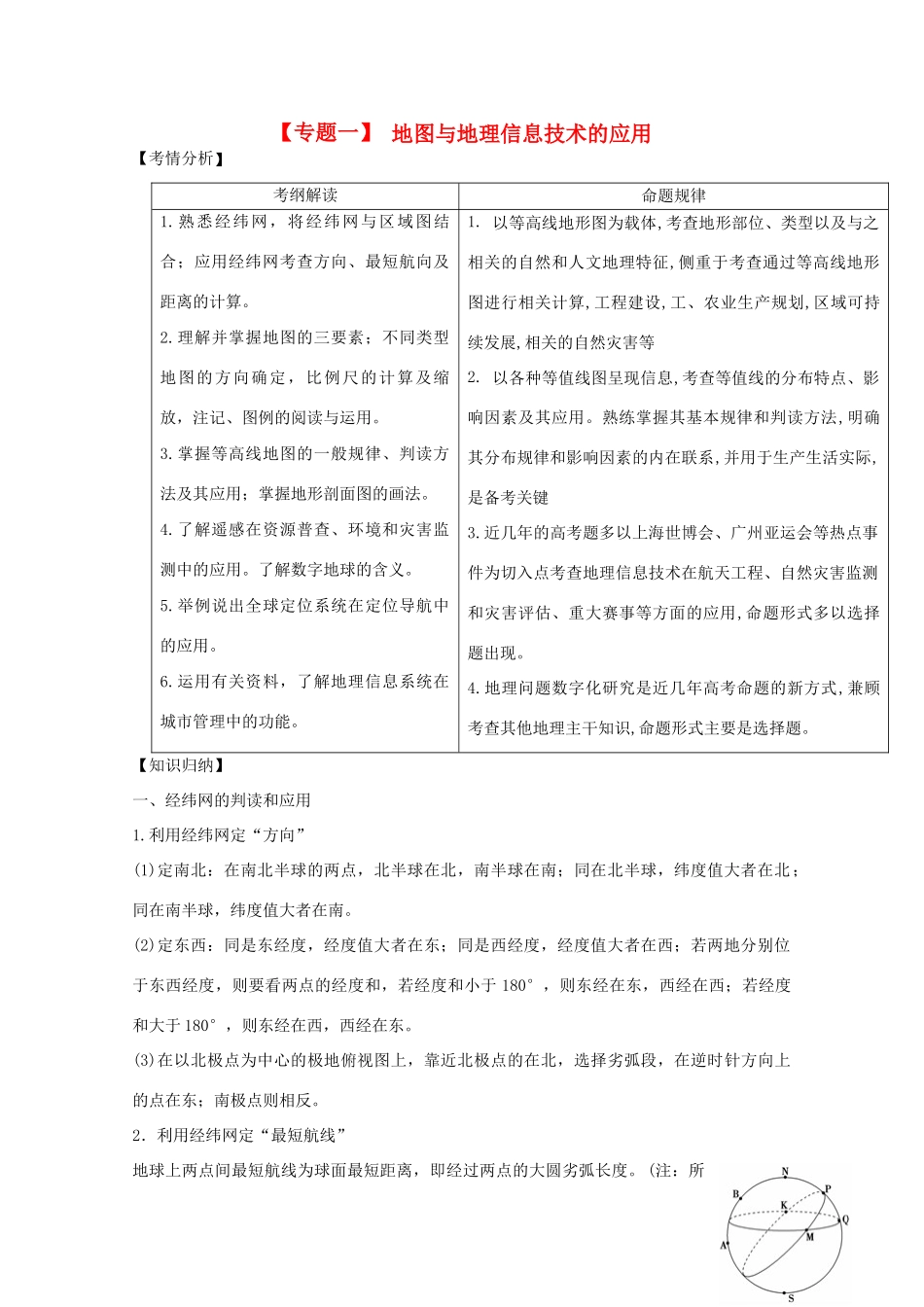 2013届高三地理二轮复习 专题一 地图与地理信息技术的应用精品教学案_第1页