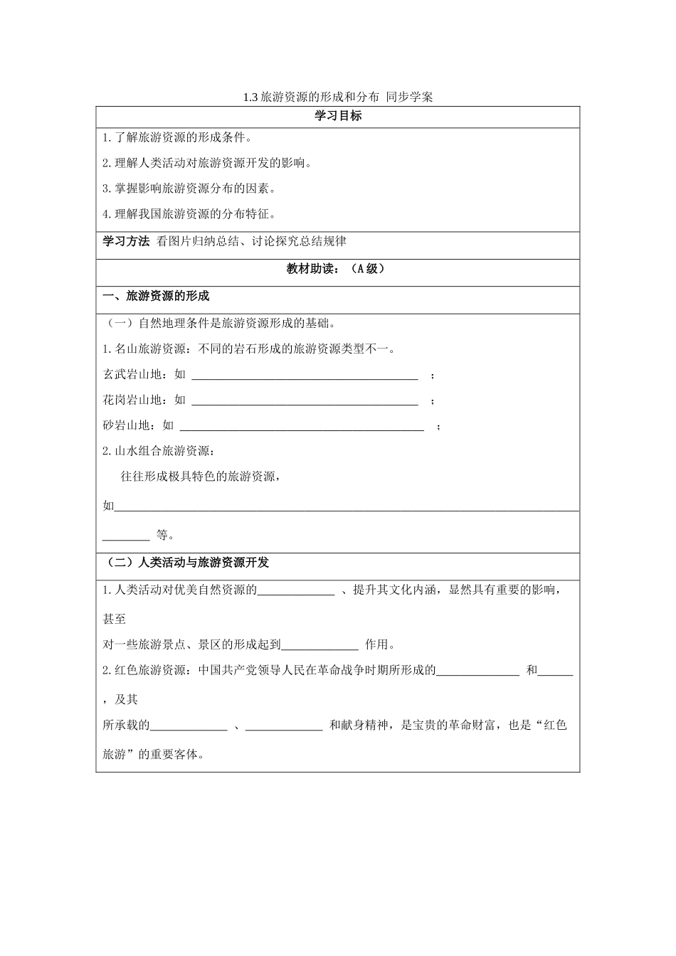 2013-2014学年高中地理 1.3旅游资源的形成和分布同步学案 湘教版选修3_第1页