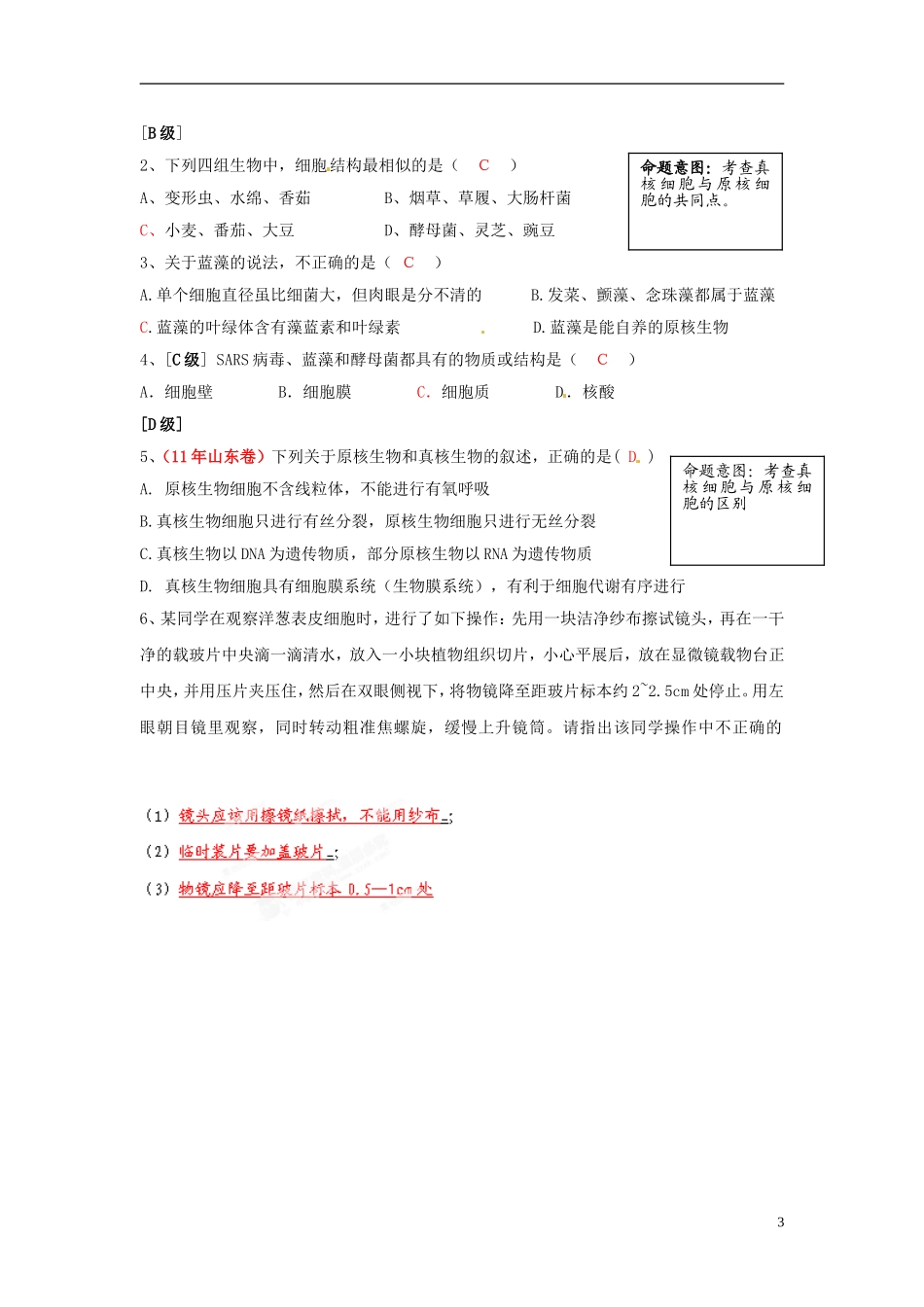 2013-2014高中生物 第一章第二节 细胞的多样性和统一性教学案 新人教版必修1_第3页