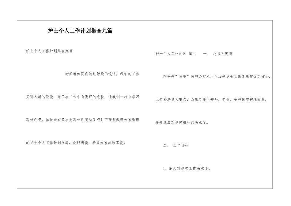 护士个人工作计划集合九篇_第1页