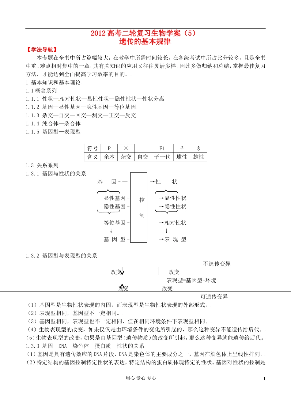 2012高考生物二轮复习 遗传的基本规律学案_第1页