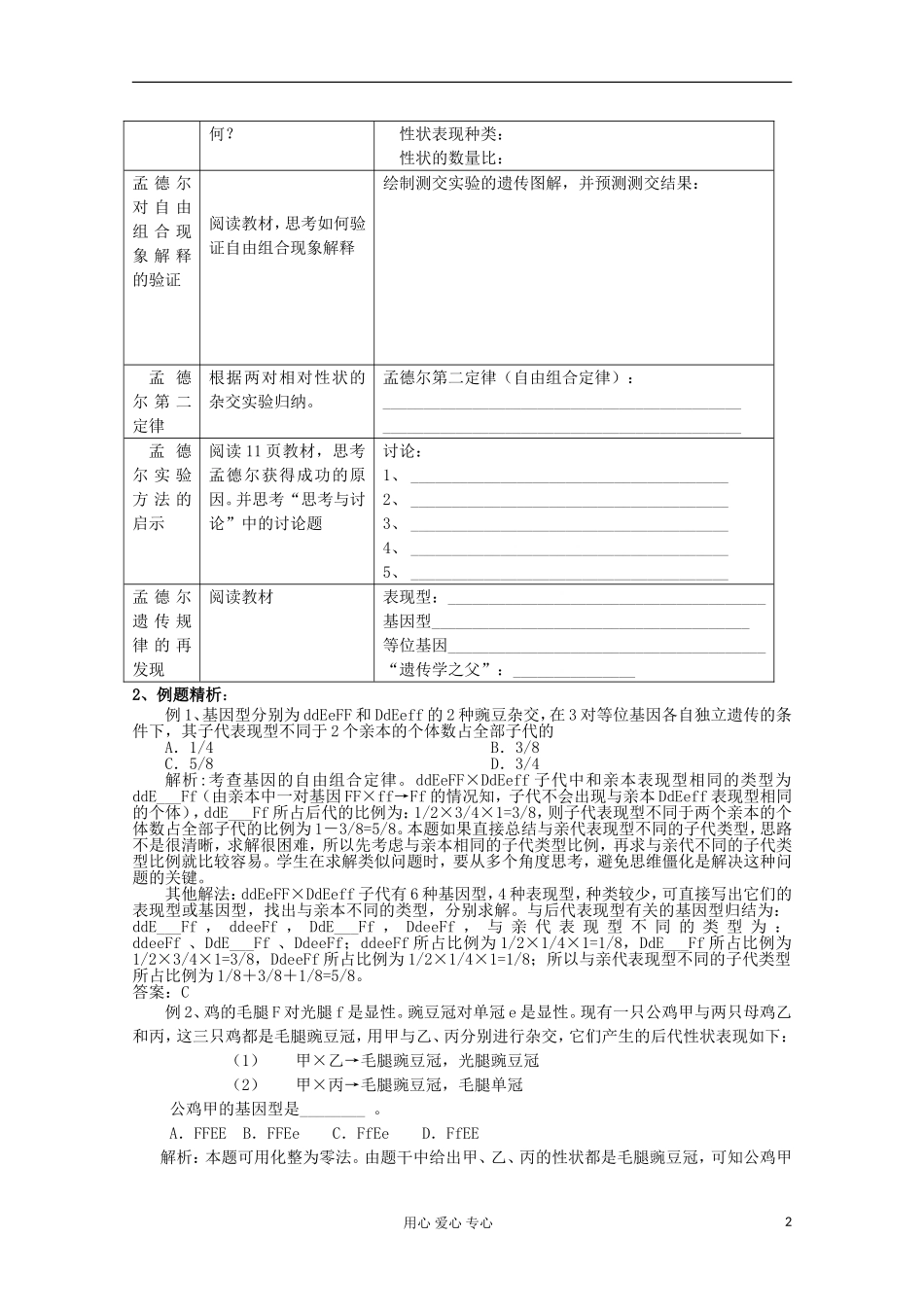 2012高考生物一轮复习 第2节 孟德尔的豌豆杂交试验学案（二）_第2页