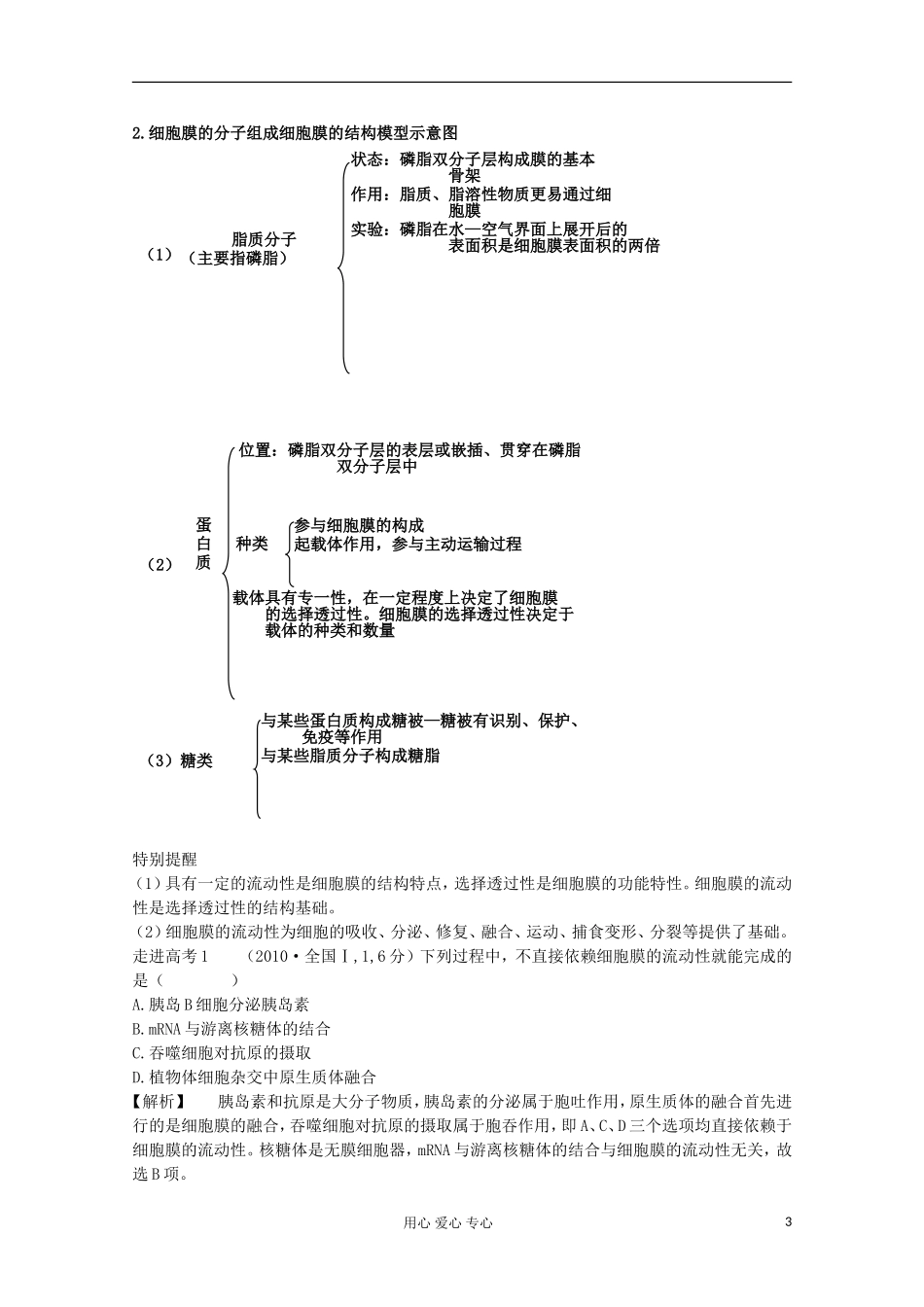 2012高考生物总复习 生物膜的流动镶嵌模型 物质跨膜运输的方式（3）精品学案集 必修1_第3页