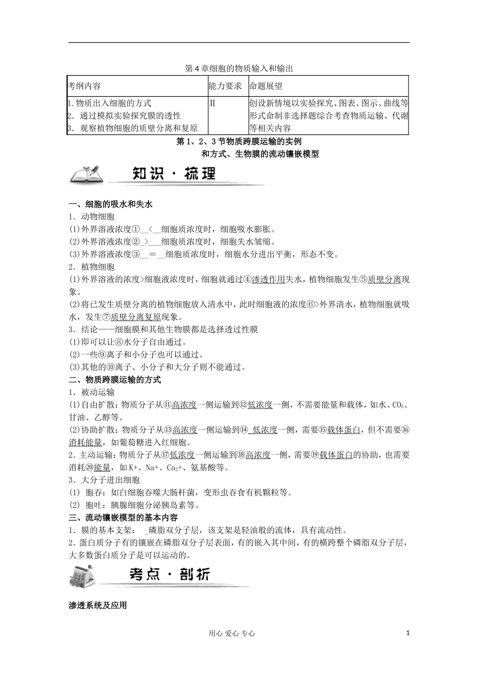 2012高考生物总复习 物质跨膜运输的实例和方式、生物膜的流动镶嵌模型（4）精品学案集 必修1_第1页