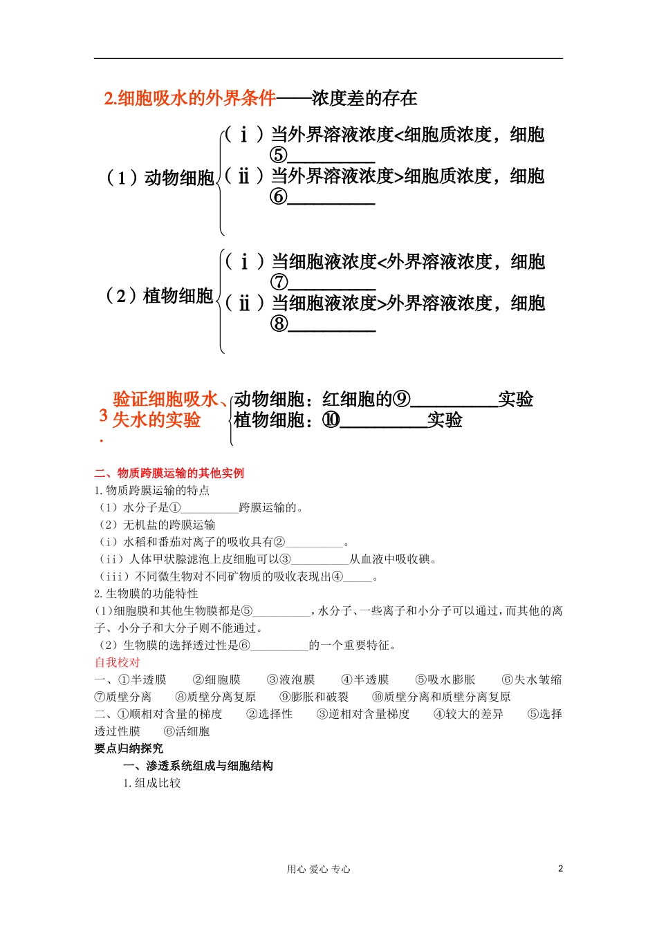 2012高考生物总复习 细胞的物质输入和输出第1讲 物质跨膜运输的实例（3）精品学案集 必修1_第2页