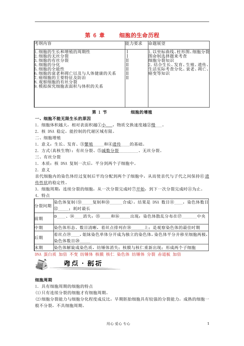 2012高考生物总复习 细胞的增殖（1）精品学案集 必修1_第1页