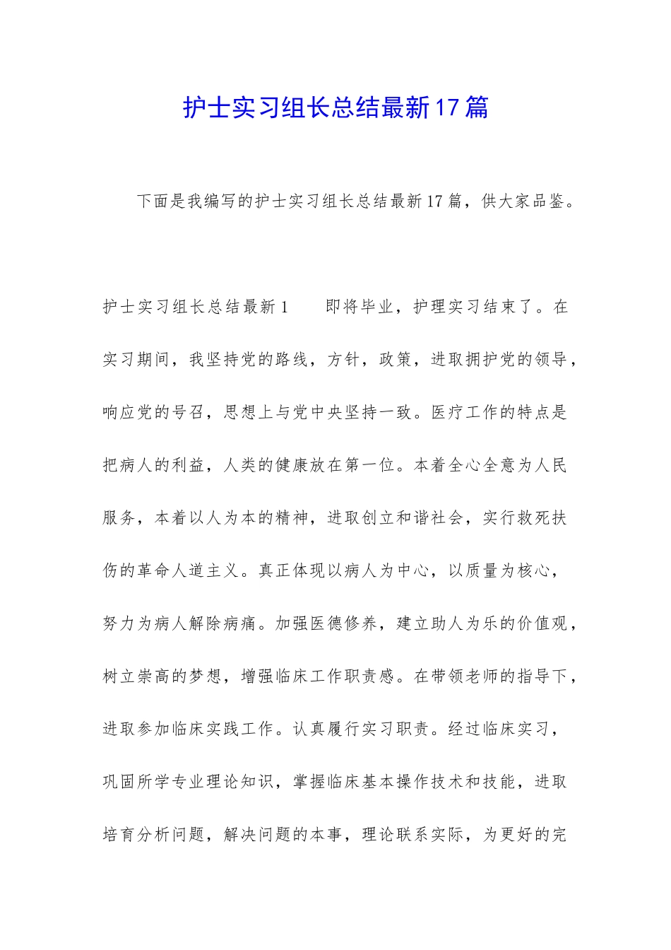 护士实习组长总结最新17篇_第1页