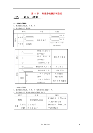 2012高考生物总复习 细胞中的糖类和脂质（1）精品学案集 必修1
