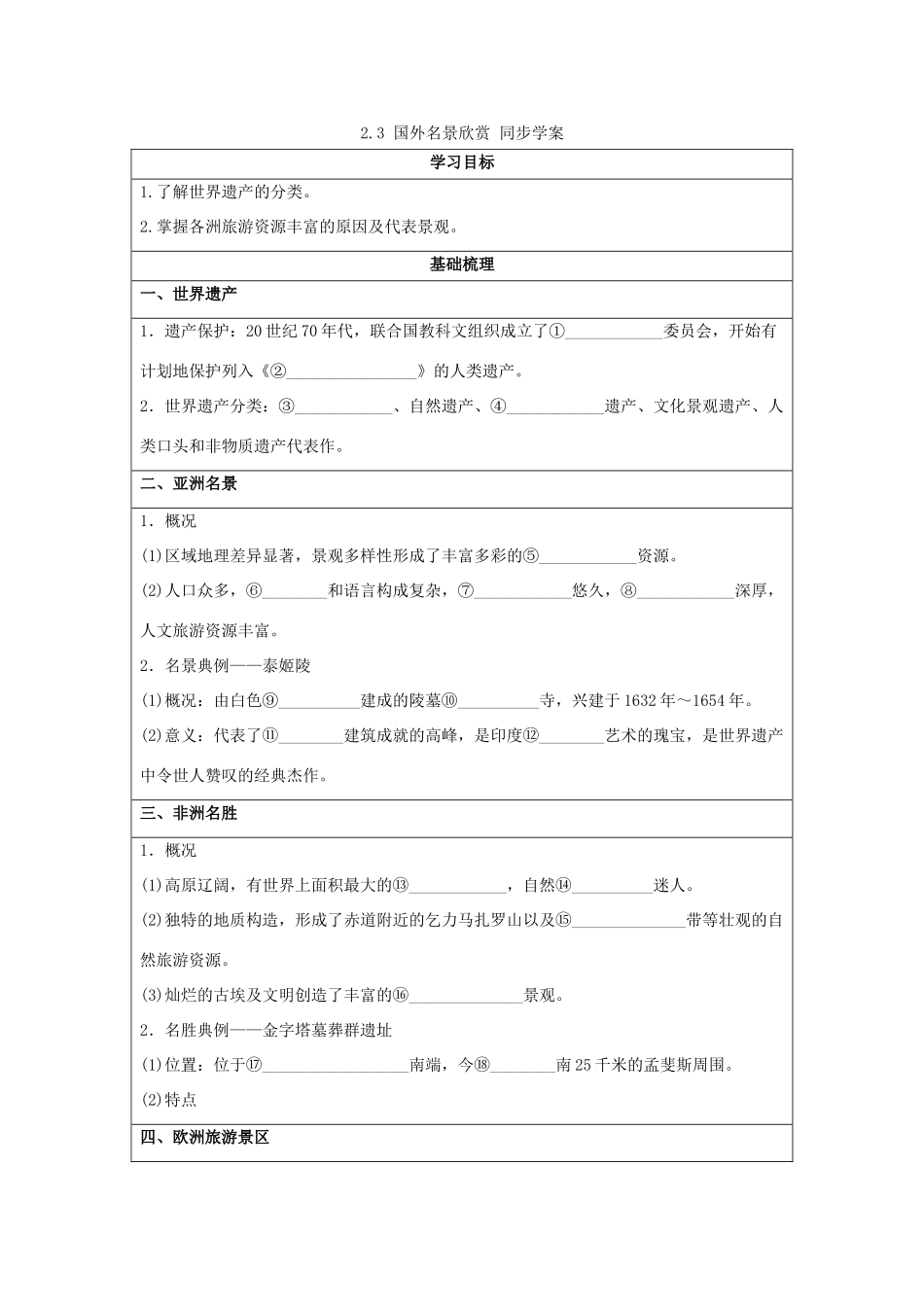2013-2014学年高中地理 2.3 国外名景欣赏同步学案 湘教版选修3_第1页