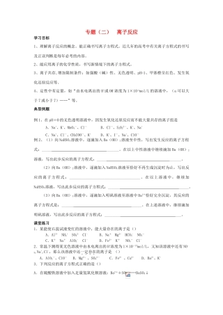 2013届高三化学二轮复习全套教学案详解 离子反应