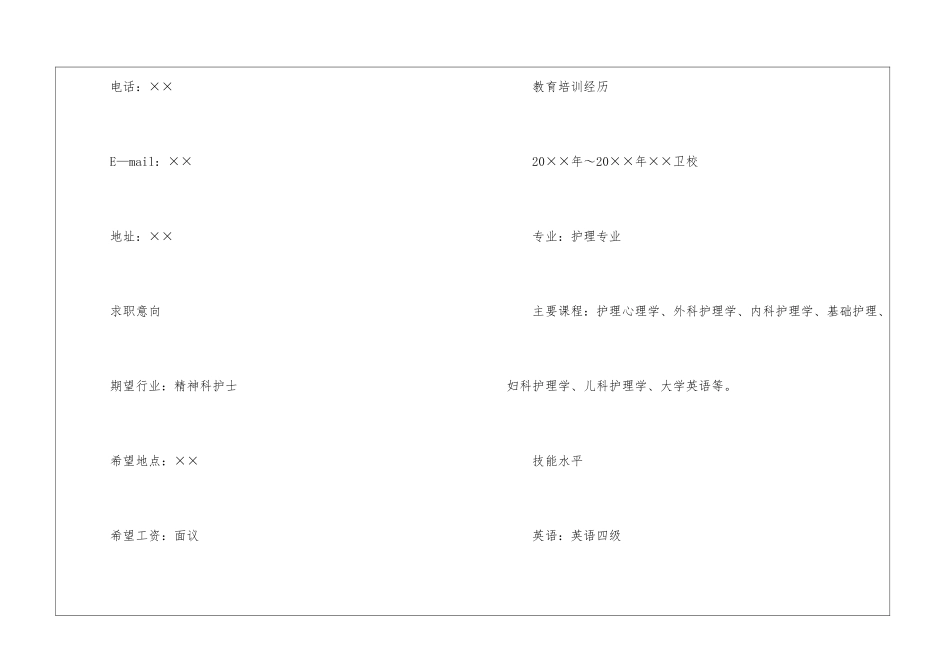 护士应聘工作个人求职简历_第2页