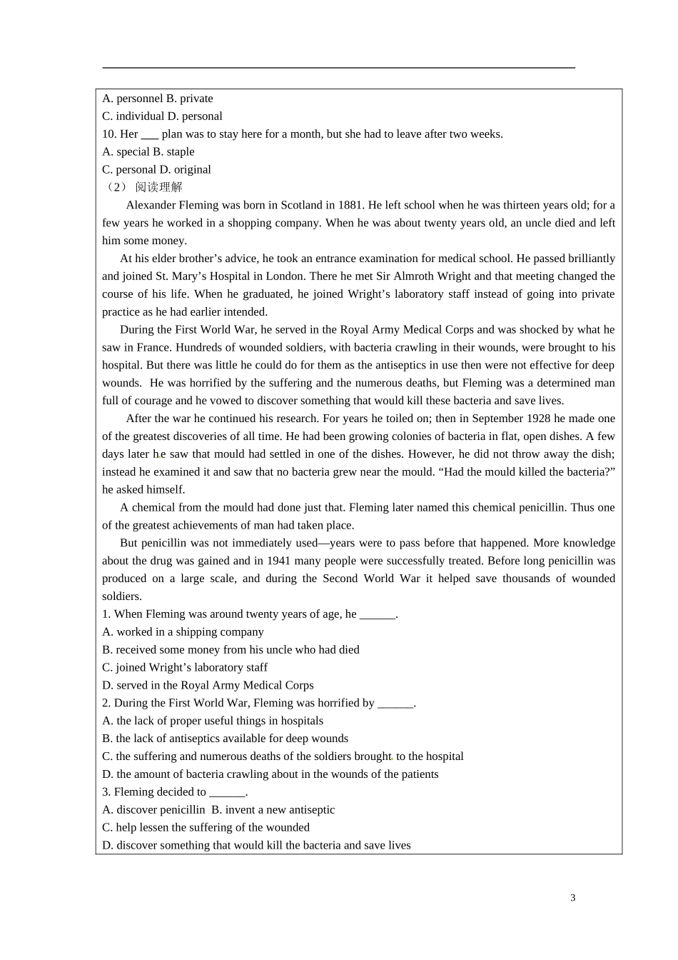 2013-2014高中英语《Module4 Great scientists》检测学案（含答案） 外研版必修4_第3页