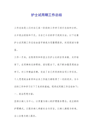 护士试用期工作总结-