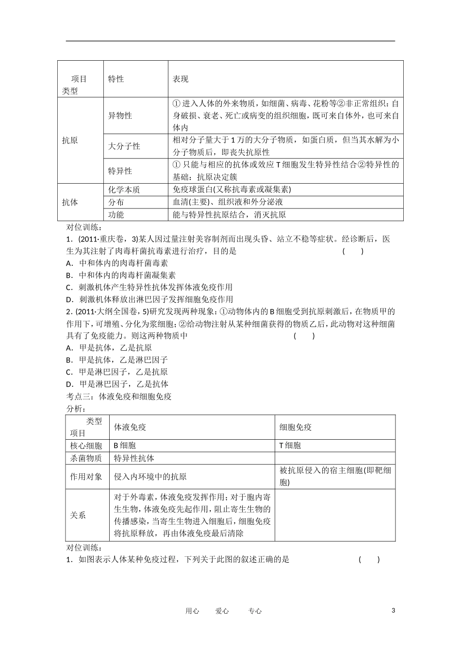 2013届高三生物 免疫调节学案_第3页