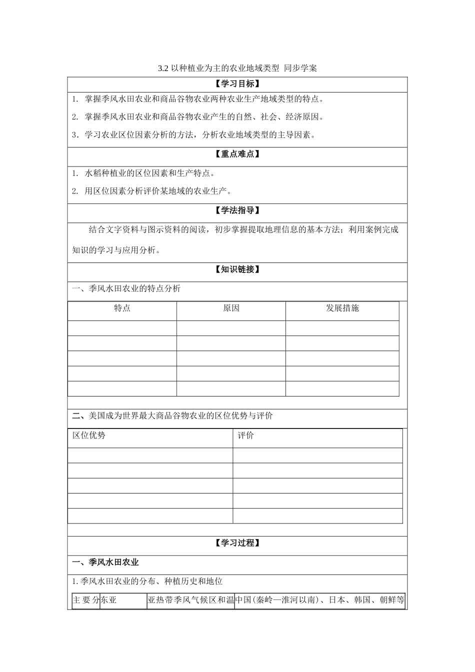 2013-2014学年高中地理 3.2 以种植业为主的农业地域类型同步学案 新人教版必修2_第1页