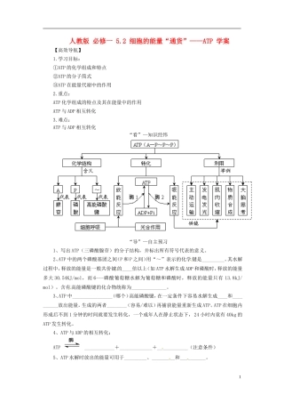 2013-2014学年高中生物 （自主预习+互动探究+课堂自测，含解析）5.2 细胞的能量“通货 ” ATP学案 新人教版必修1