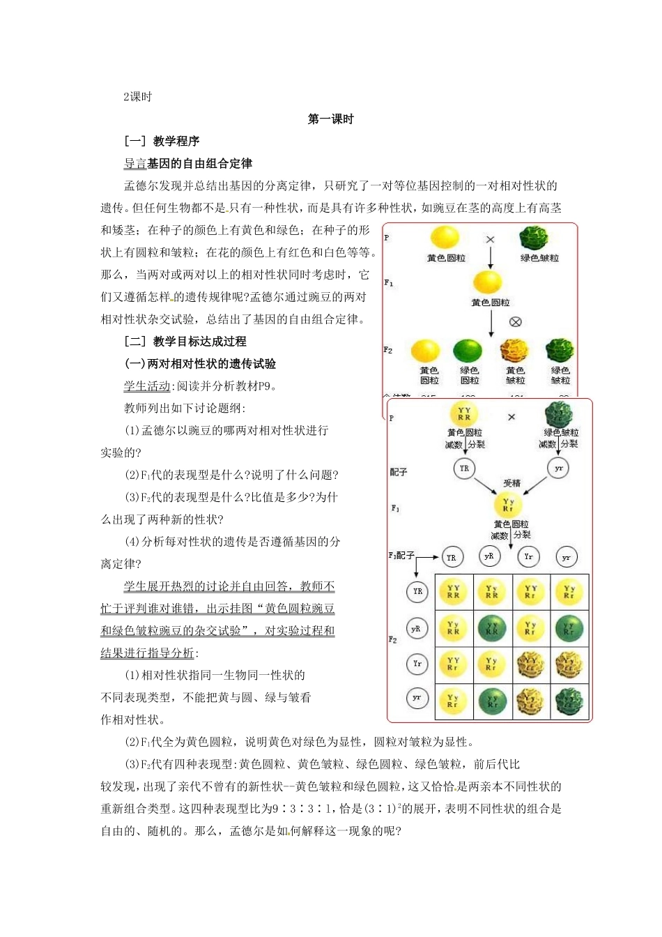 2013-2014学年高一生物下学期 第1章 第二节 孟德尔豌豆杂交实验（二）第1课时教案 新人教版_第2页